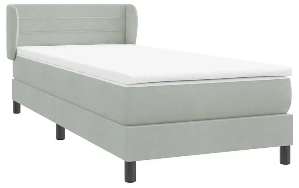 Box Spring κρεβάτι με στρώμα ανοιχτό γκρι 100x220 εκ. Βελούδινο - Γκρι