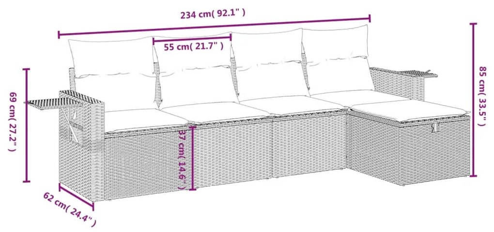 vidaXL Σετ Καναπέ Κήπου 5 Τεμαχίων Μαύρο Συνθετικό Ρατάν με Μαξιλάρια