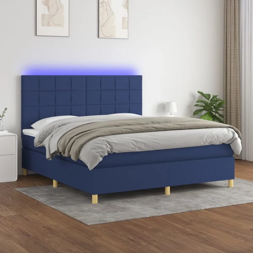 vidaXL Κρεβάτι Boxspring με Στρώμα & LED Μπλε 160x200 εκ. Υφασμάτινο