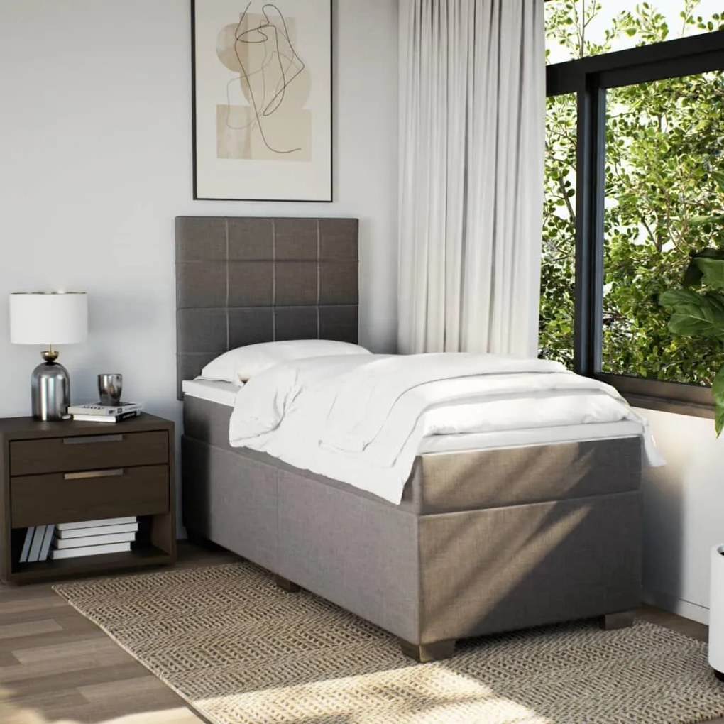 Κρεβάτι Boxspring με Στρώμα Taupe 90x200 εκ. Υφασμάτινο - Μπεζ-Γκρι