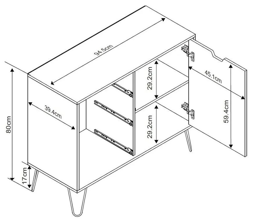 ARTIC ΚΟΜΟΤΑ SONOMA ΓΚΡΙ ΛΕΥΚΟ 94,5x40xH79,9cm - 09-1000 - 09-1000