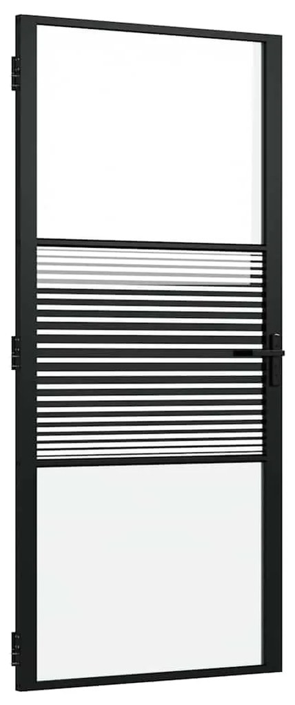 vidaXL Γυάλινη πόρτα Ριγέ Μαύρο 76 x 3.5 x 201.5 εκ Αλουμίνιο