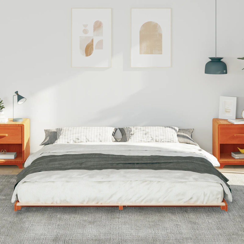 vidaXL Κρεβάτι δαπέδου Καφέ κεριού 200 x 220 cm Μασίφ ξύλο πεύκου