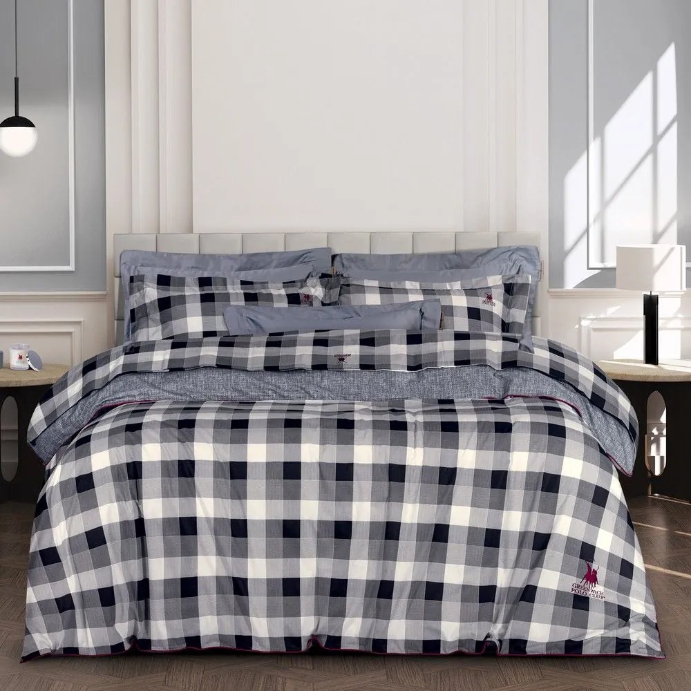 Σεντόνια 2177 (Σετ 4τμχ) Black-Grey Greenwich Polo Club Υπέρδιπλo 230x260cm 100% Cotton Satin