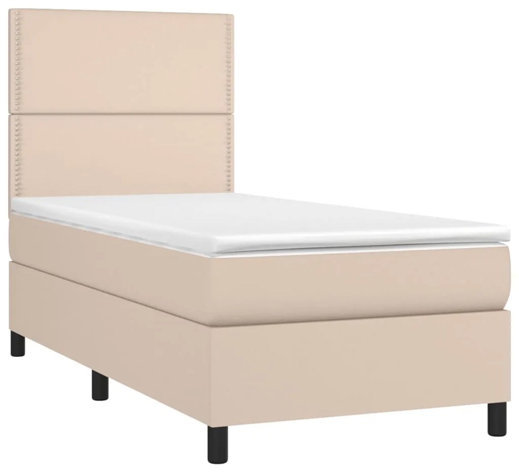 Κρεβάτι Boxspring με Στρώμα Καπουτσίνο 90x190εκ.από Συνθ. Δέρμα - Καφέ