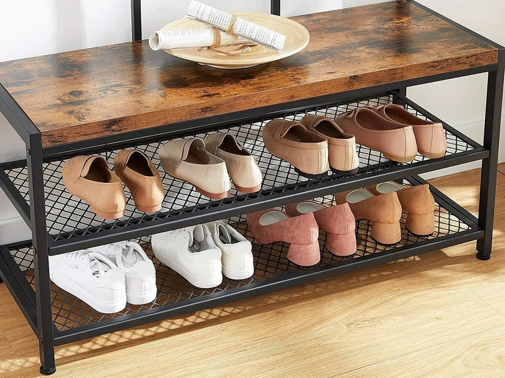 Σετ διαδρόμου Burbank 116, 184x100x40cm, 17 kg, Μαύρο, Καφέ, Πλαστικοποιημένη μοριοσανίδα, Μέταλλο, Εντοιχισμένη | Epipla1.gr