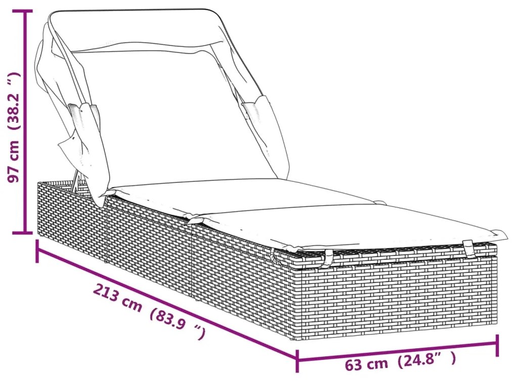 Ξαπλώστρα με Πτυσσόμενη Οροφή Καφέ 213x63x97 εκ. Συνθ. Ρατάν - Καφέ