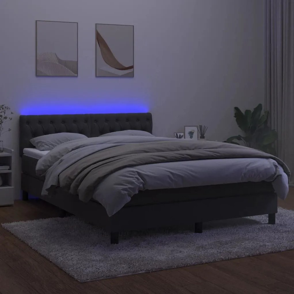 Κρεβάτι Boxspring με Στρώμα &amp; LED Σκ. Γκρι 140x190εκ. Βελούδινο - Γκρι