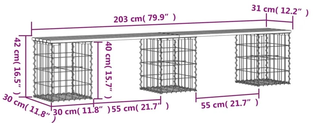 Παγκάκι Κήπου Συρματοκιβώτιο 203x31x42 εκ. Εμποτ. Ξύλο Πεύκου - Καφέ