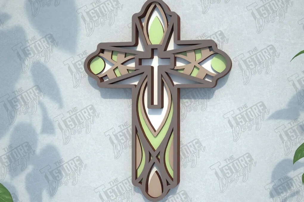 Σετ των 2 Intra απο ξύλο plywood 3mm-4mm πάχος 3D Layered Cross | Χριστιανικό σύμβολο |CNC Δίασταση 30x20 cm INTRAFABR-108318196