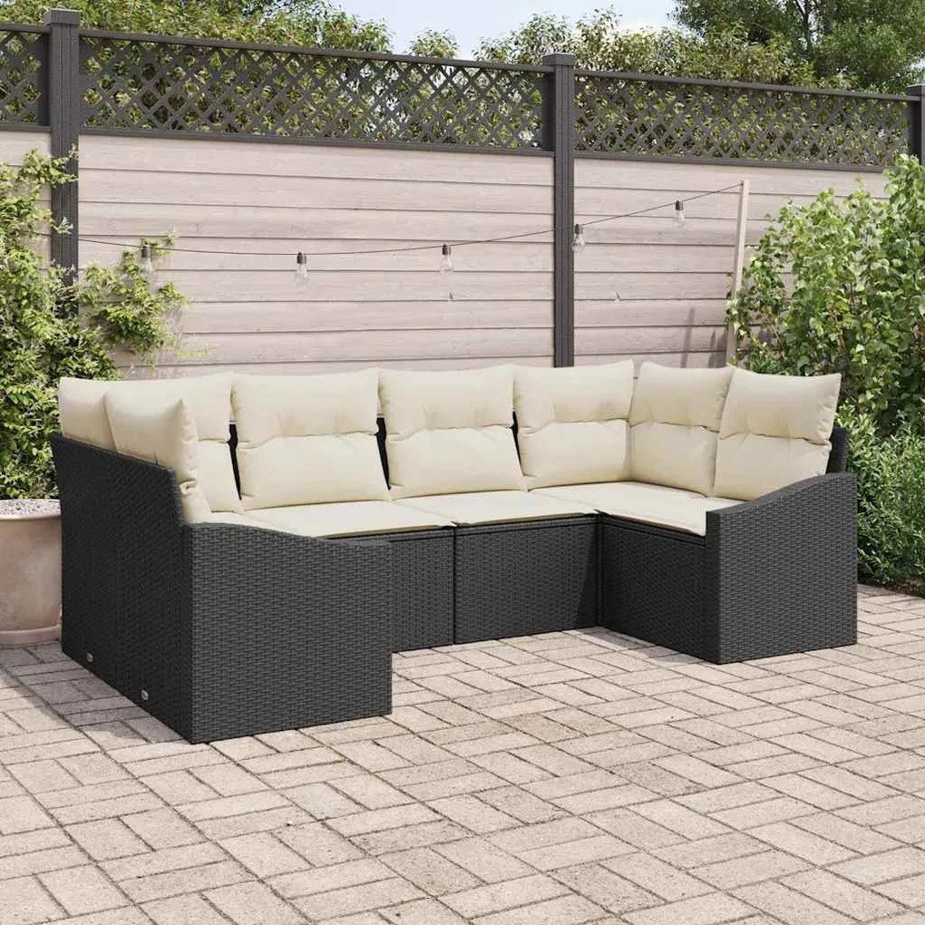 vidaXL Σετ Καναπέ Κήπου 6 pcs Μαύρο, Κρέμα Πολυ rattan, βαμμένο ατσάλι