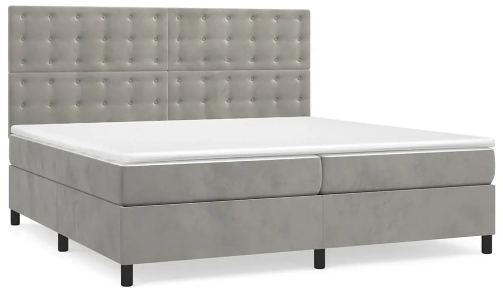 vidaXL Κρεβάτι Boxspring με Στρώμα Ανοιχτό Γκρι 200x200 εκ. Βελούδινο