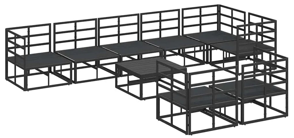 vidaXL Σετ Καναπέ Κήπου με μαξιλάρι 9 pcs Μαύρο Αλουμίνιο