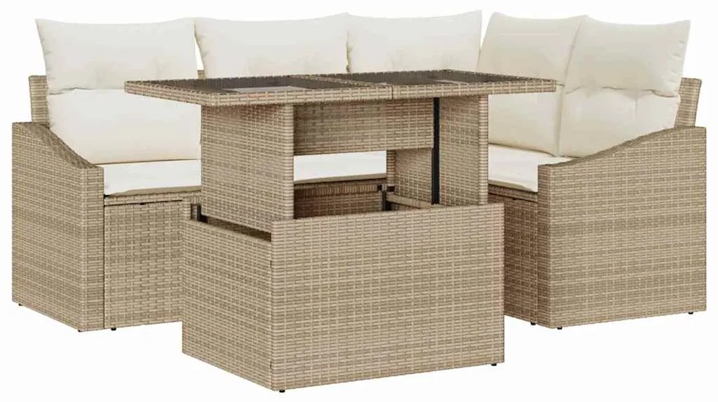 vidaXL Σετ Καναπέ Κήπου με μαξιλάρι με αποθήκευση 5 pcs Μπεζ και Κρέμα