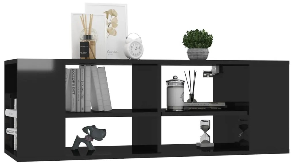 vidaXL Έπιπλο Τηλεόρασης Κρεμαστό Γυαλ. Μαύρο 102x35x35 εκ Επεξ. Ξύλο