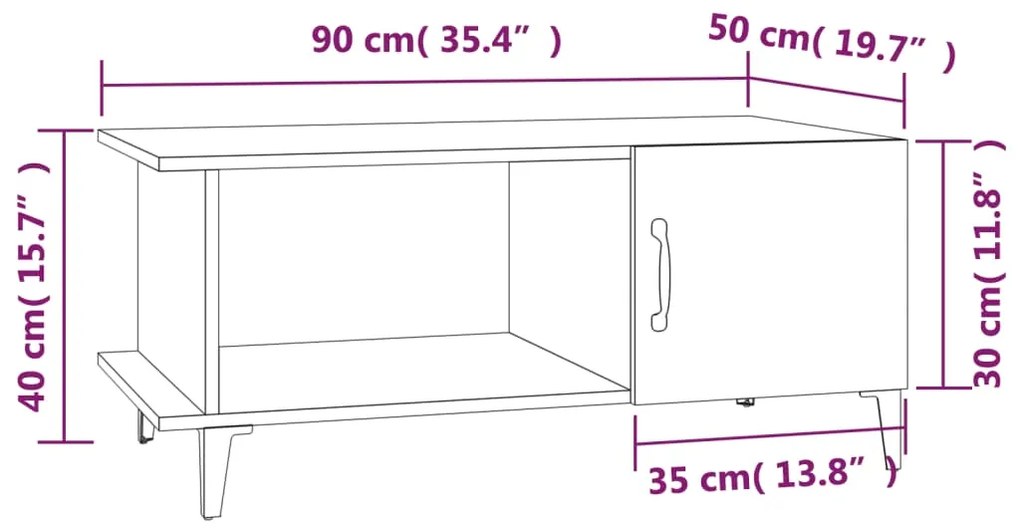 Τραπεζάκι Σαλονιού Καφέ Δρυς 90x50x40 εκ. Επεξεργασμένο Ξύλο - Καφέ