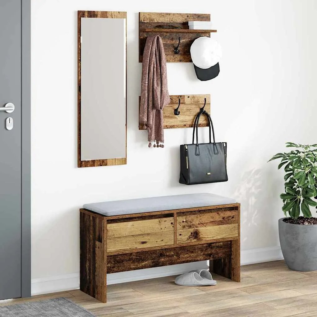 vidaXL Σετ επίπλων χωλ με συρτάρι Παλαιό ξύλο 90 x 31 x 46.5 εκ.