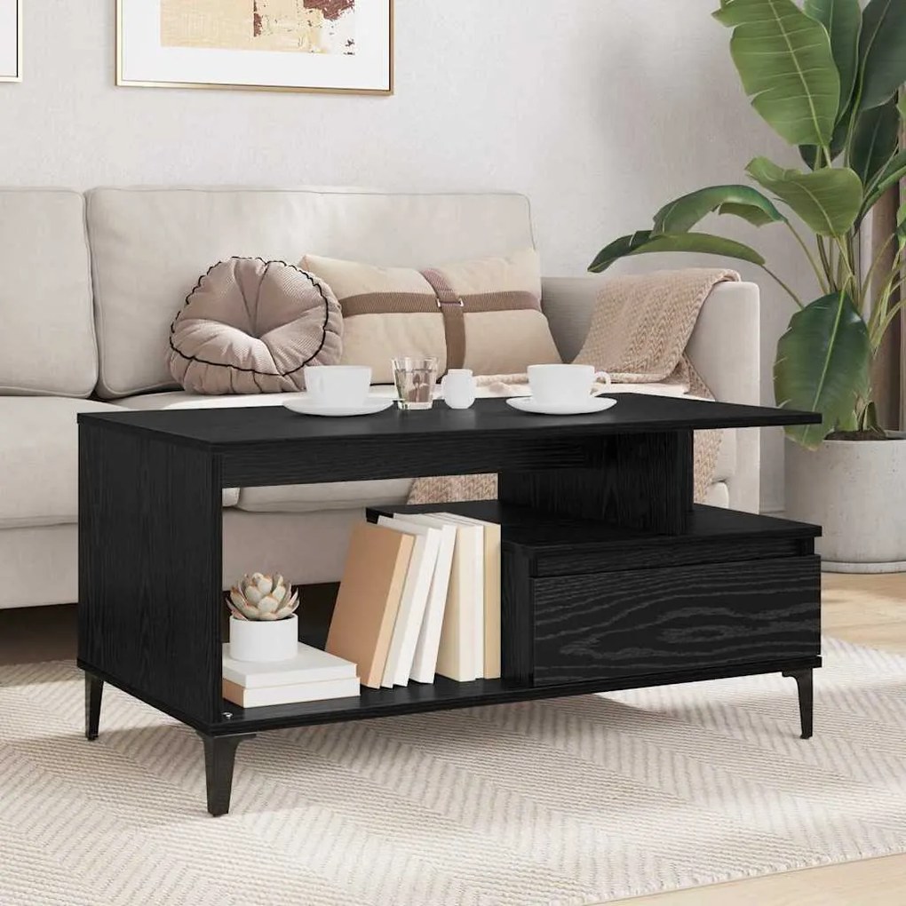 vidaXL Τραπεζάκι σαλονιού with Drawer Μαύρη δρυς 90 x 49 x 45 εκ