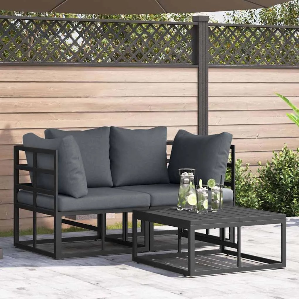 vidaXL Σετ Καναπέ Κήπου 3 pcs Μαύρο 70 x 70 x 32 εκ Αλουμίνιο