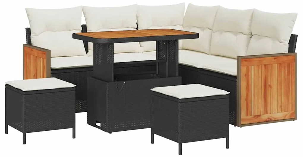 vidaXL Σετ Καναπέ Κήπου 8 pcs Μαύρο και κρεμ 90 x 55 x 71 cm