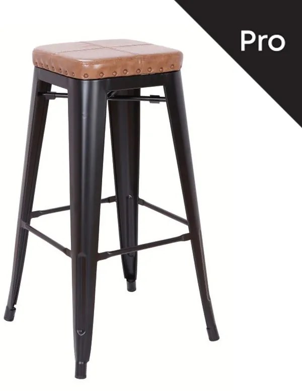 WOODWELL RELIX Σκαμπό Bar-Pro, Στοιβαζόμενο, Μέταλλο Βαφή Μαύρο Matte, Pu Camel 43x43x78cm Ε5190P,14M