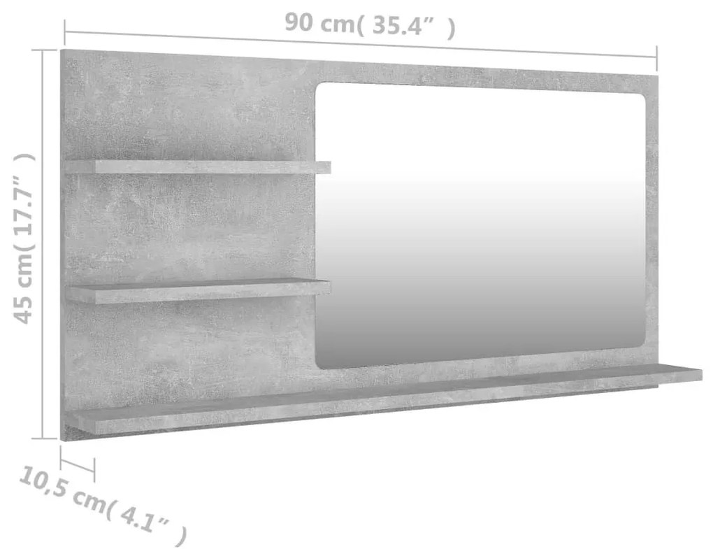 Καθρέφτης Μπάνιου Γκρι Σκυροδέματος 90x10,5x45 εκ. Επεξ. Ξύλο - Γκρι