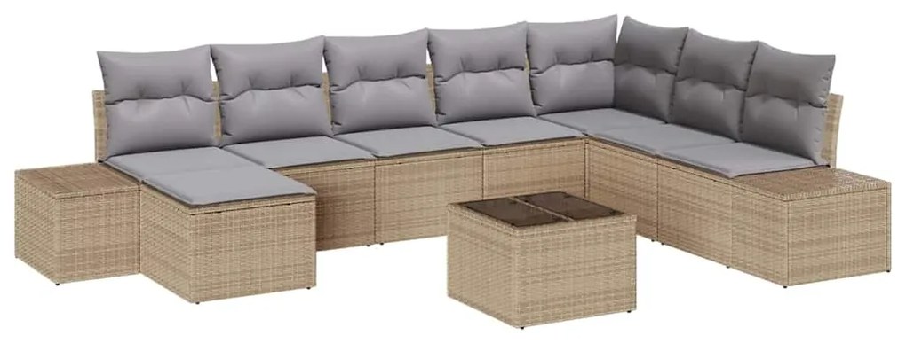 vidaXL Σετ Καναπέ Κήπου με μαξιλάρι 9 pcs Μπεζ συνθετικό ρατάν