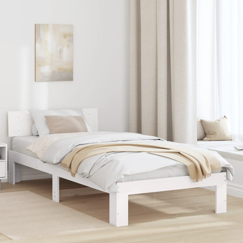 vidaXL Κρεβάτι με προσκέφαλο λευκό 75x190 εκ. από μασίφ ξύλο πεύκου
