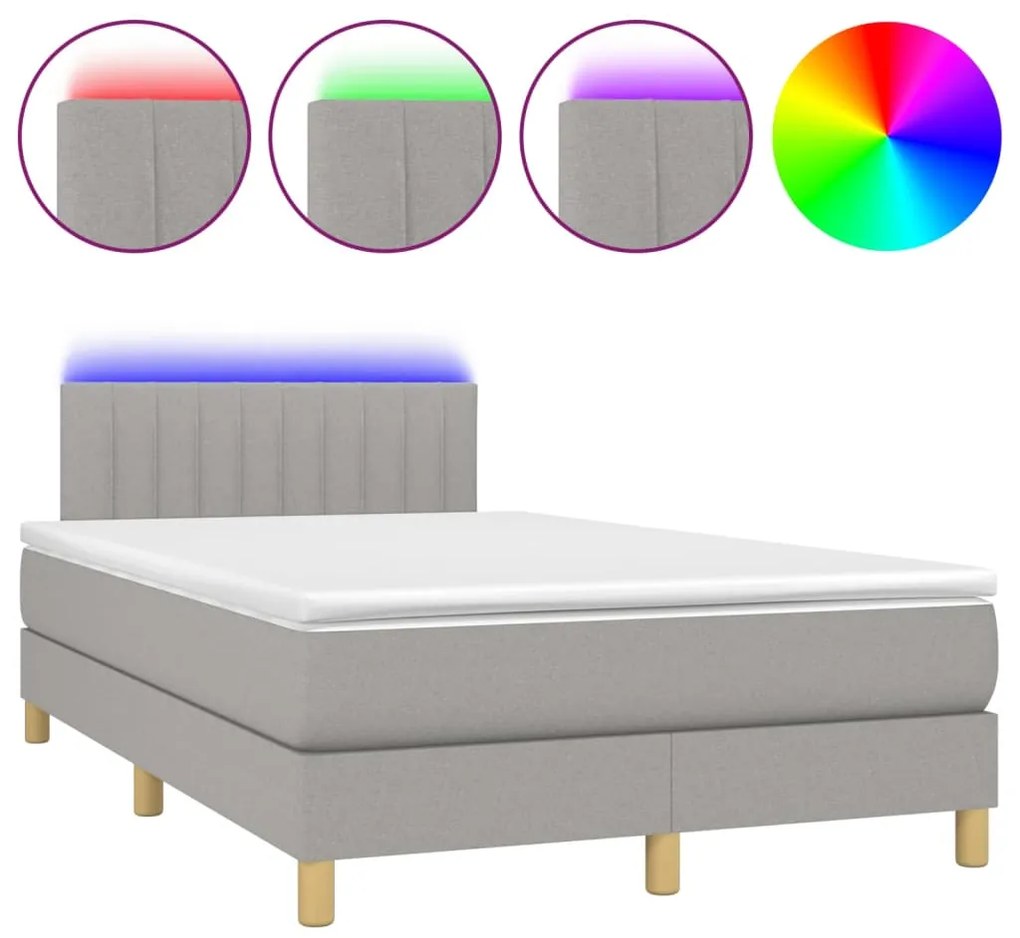 vidaXL Κρεβάτι Boxspring με Στρώμα & LED Αν.Γκρι 120x200 εκ Υφασμάτινο