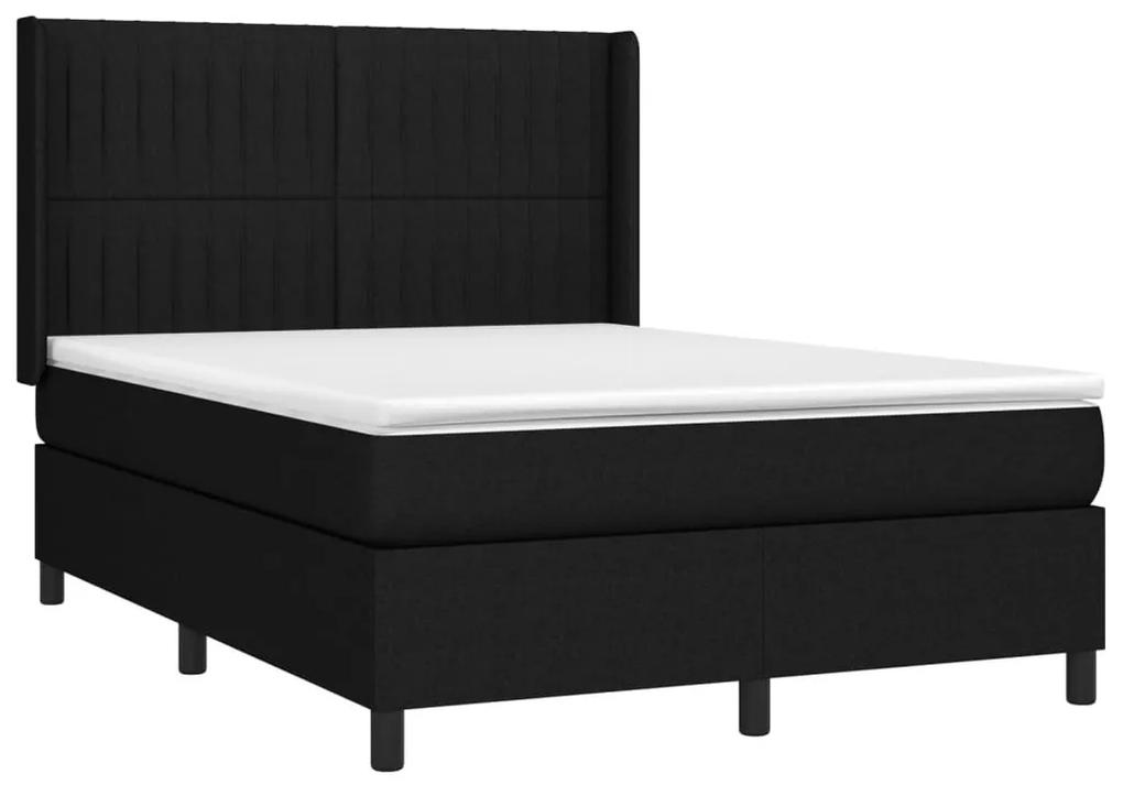 Κρεβάτι Boxspring με Στρώμα &amp; LED Μαύρο 140x190 εκ. Υφασμάτινο - Μαύρο