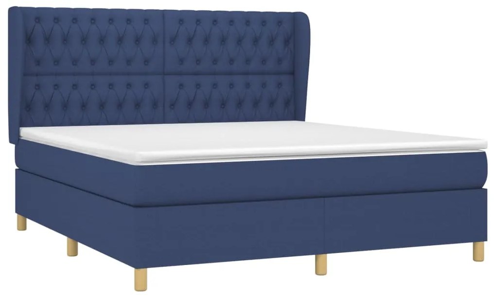 vidaXL Κρεβάτι Boxspring με Στρώμα Μπλε 180x200 εκ. Υφασμάτινο