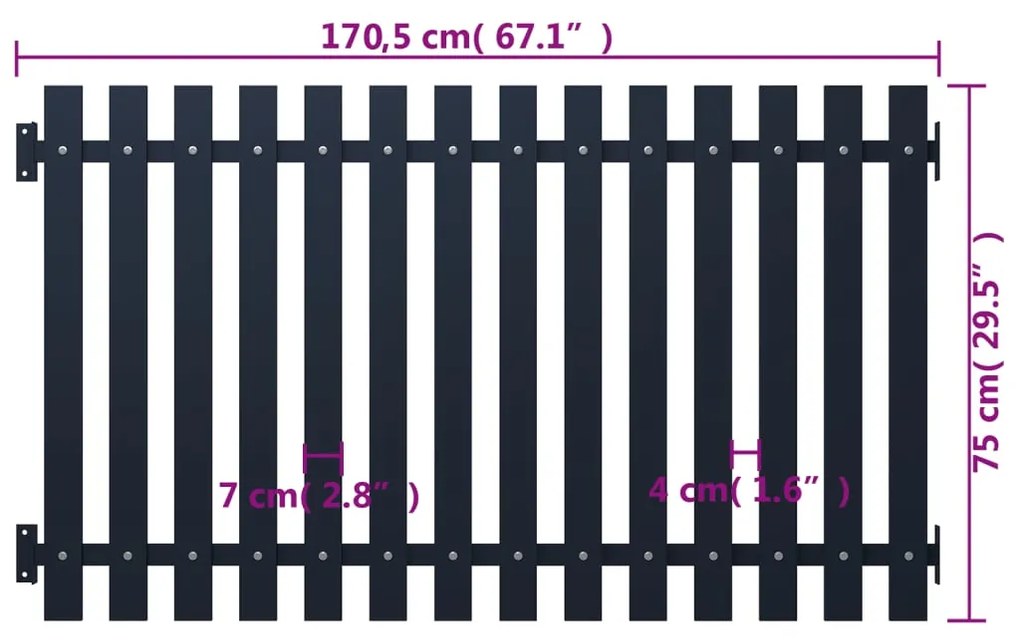 vidaXL Πάνελ Περίφραξης Ανθρακί 178x75 εκ. Ατσάλι με ηλεκτροστατική βαφή πούδρας