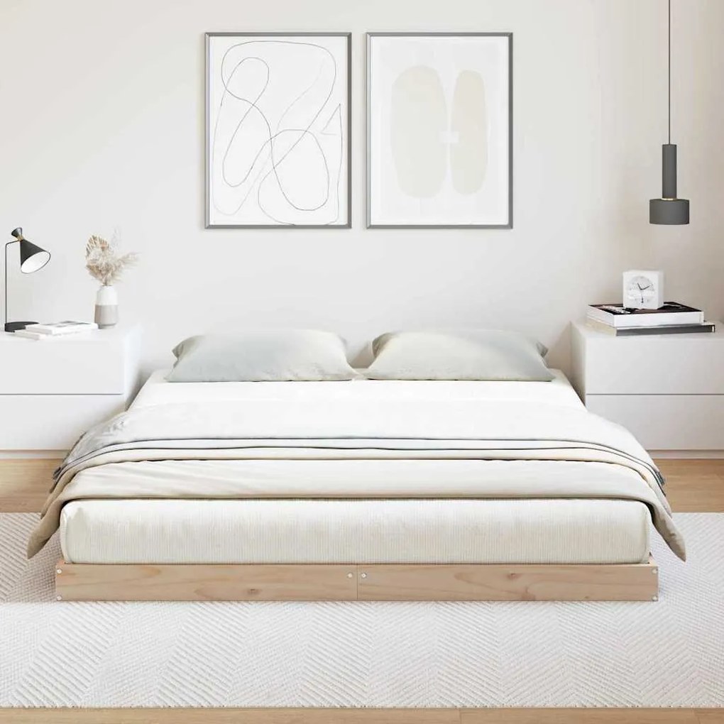 vidaXL Κρεβάτι δαπέδου Φυσικό 140 x 220 cm Μασίφ ξύλο πεύκου