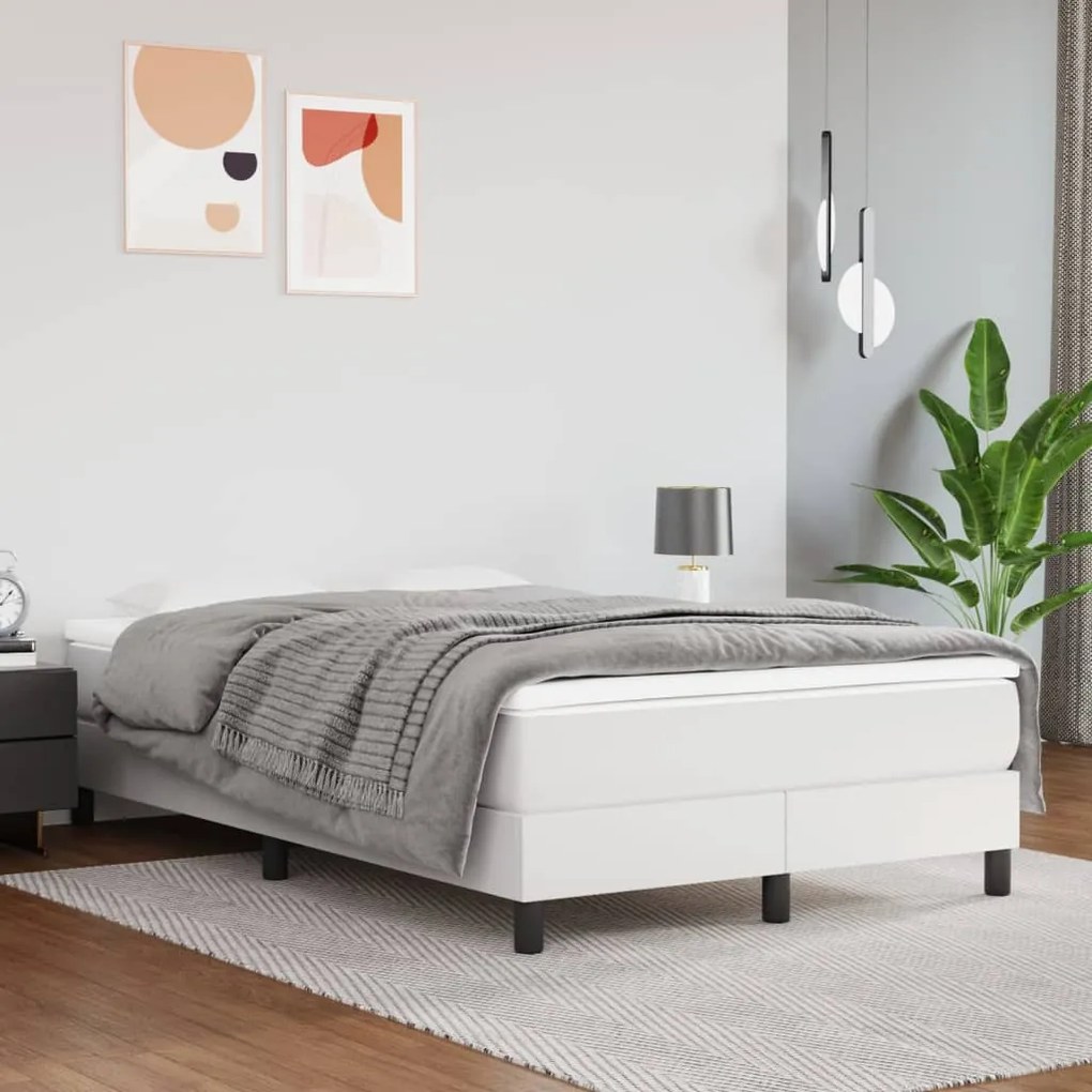 vidaXL Κρεβάτι Boxspring με Στρώμα Λευκό 120x190εκ.από Συνθετικό Δέρμα