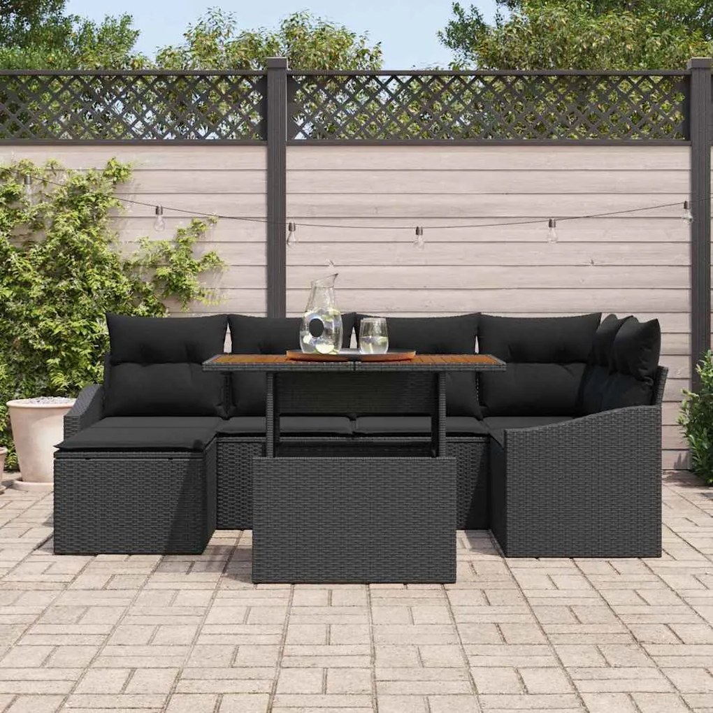 vidaXL Σετ Καναπέ Κήπου με αποθήκευση 7 pcs Μαύρο Πολυ ράταν