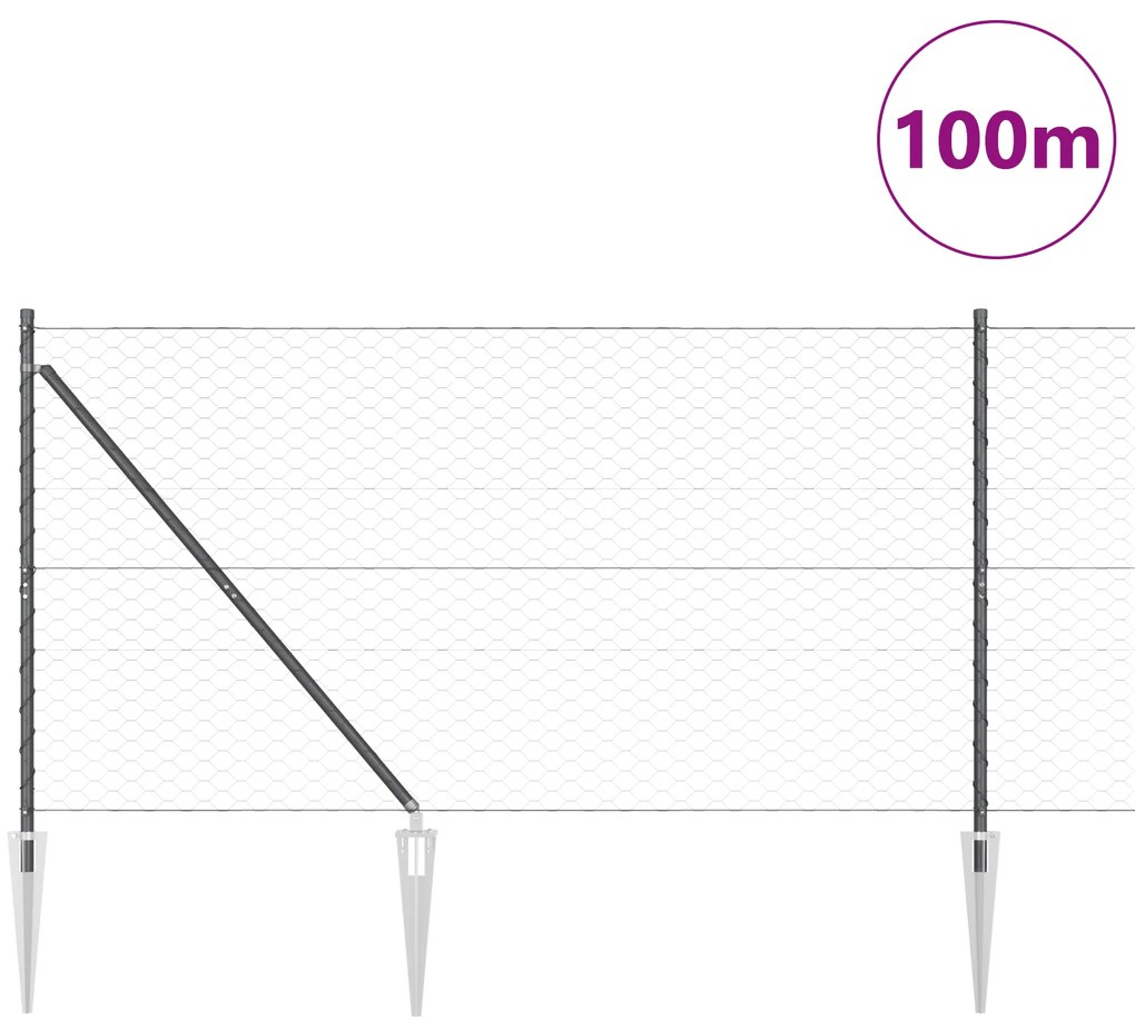 vidaXL Φράκτης Εξάγωνος Γκρι 1.2x100 m Χάλυβας