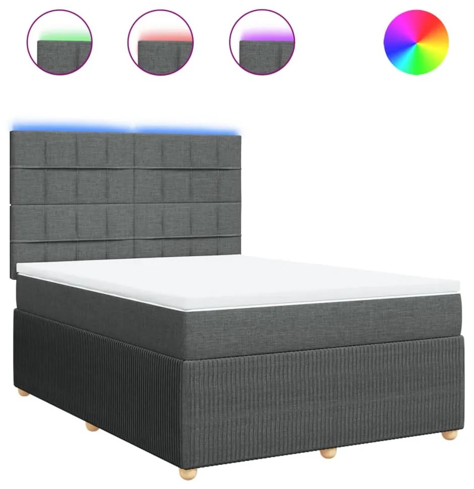 vidaXL Κρεβάτι Boxspring με Στρώμα Σκούρο Γκρι 140x190 εκ. Υφασμάτινο