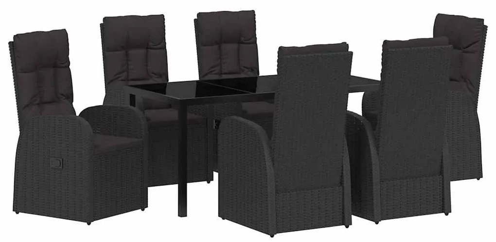 vidaXL Σέτ φαγητού για κήπο με μαξιλάρι 7 pcs Μαύρο συνθετικό ρατάν