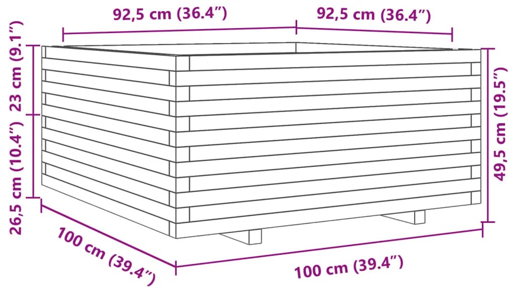 Ζαρντινιέρα Κήπου 100x100x49,5 εκ. από Εμποτισμένο Ξύλο Πεύκου - Καφέ