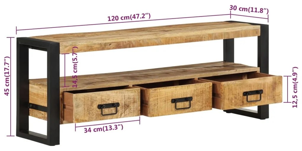 vidaXL Έπιπλο Τηλεόρασης 120 x 30 x 45 εκ. από Μασίφ Ξύλο Μάνγκο