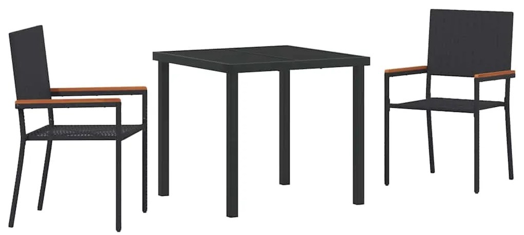 vidaXL Σέτ φαγητού για κήπο 3 pcs Μαύρο Πολυ ράταν