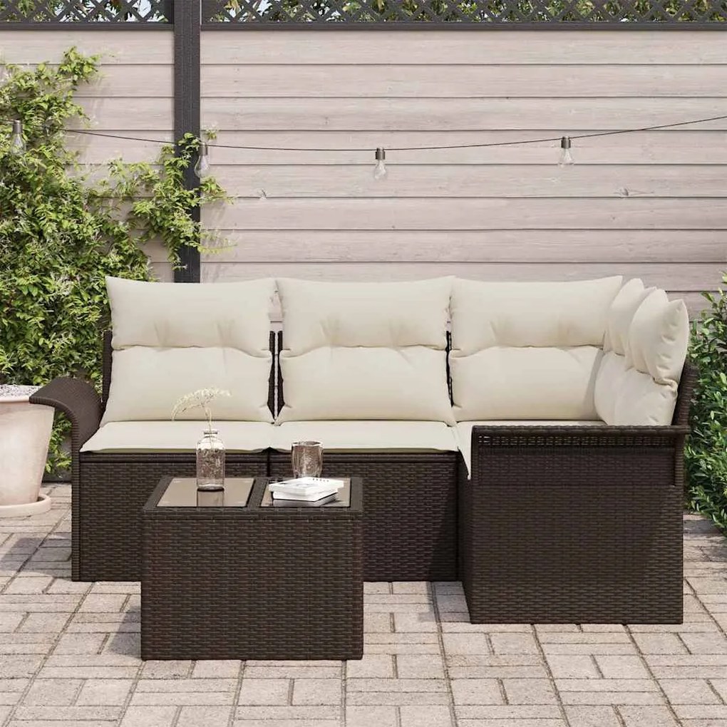 vidaXL Σετ Καναπέ Κήπου με μαξιλάρι 5 pcs Καφέ Πολυ ράταν