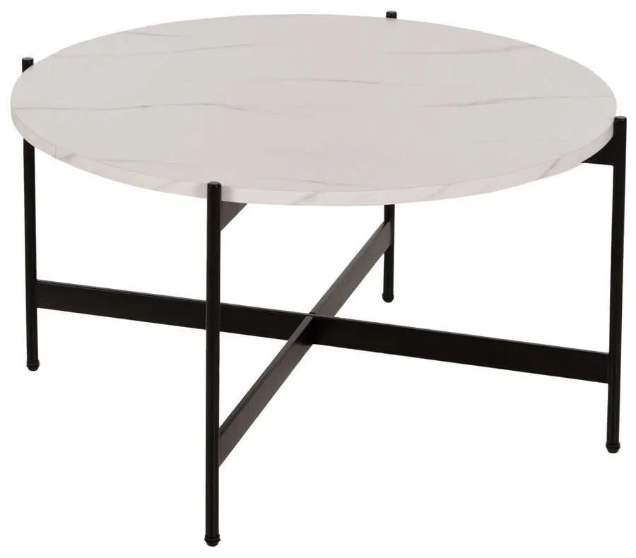 Τραπέζι Σαλονιού HM9588.05 Φ80x45cm Με Μαύρη Μεταλλική Βάση Εφέ Μαρμάρου White Mdf, Metal