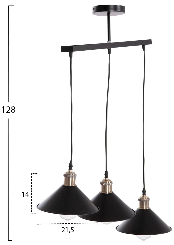 Φωτιστικό Οροφής BELL C7533.11 Τρίφωτο Μέταλλο Μαύρο - Χάλκινη Ντουϊ Φ21,5x128Υ εκ. 21.5x21.5x128 εκ.