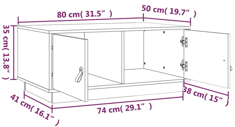 Τραπεζάκι Σαλονιού Μαύρο 80x50x35 εκ. από Μασίφ Ξύλο Πεύκου - Μαύρο