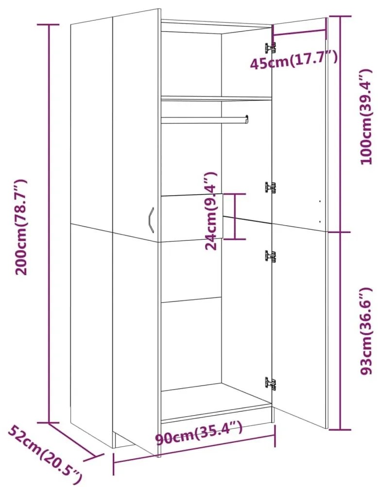 Ντουλάπα Καπνιστή Δρυς 90 x 52 x 200 εκ. από Επεξεργασμένο Ξύλο - Καφέ