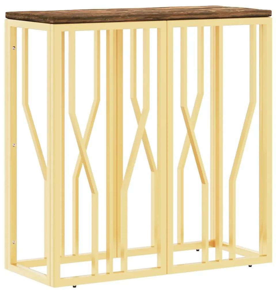 Τραπέζι Κονσόλα Χρυσό Ανοξείδωτο Ατσάλι &amp; Μασίφ Ανακυκλ. Ξύλο - Χρυσό