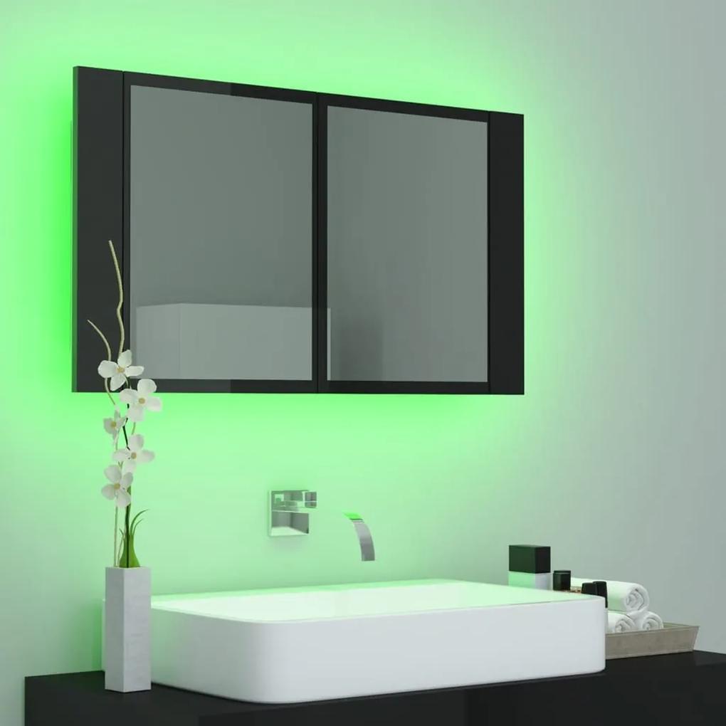 Ντουλάπι Μπάνιου με Καθρέφτη και LED Γυαλ. Μαύρο Ακρυλικός - Μαύρο