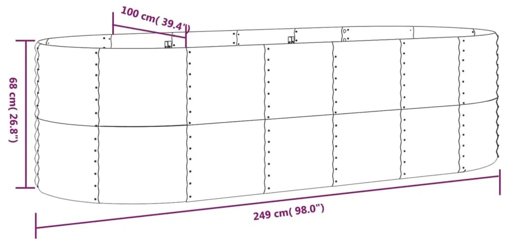 vidaXL Ζαρντινιέρα Πράσινη 249x100x68εκ Ατσάλι με Ηλεκτρ. Βαφή Πούδρας