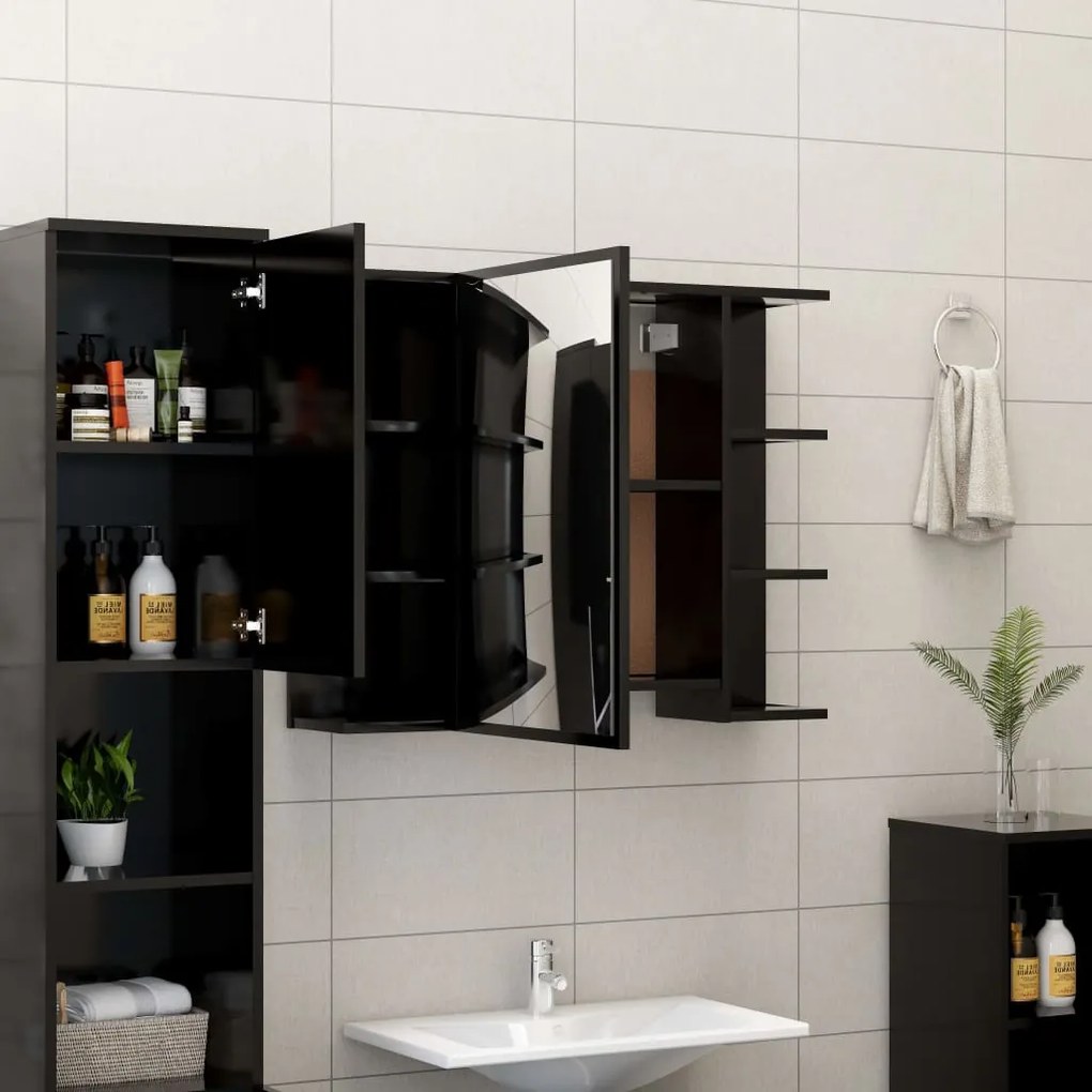 vidaXL Καθρέφτης Μπάνιου με Ντουλάπι Μαύρος 80x20,5x64 εκ. Επεξ. Ξύλο